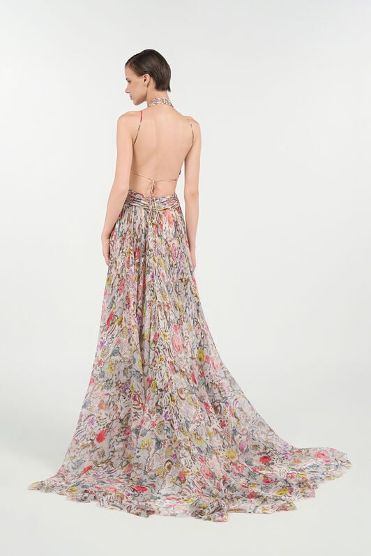 RC Langes Chiffonkleid mit Florentine Flowers Print BEIGE WQT129-CKR29