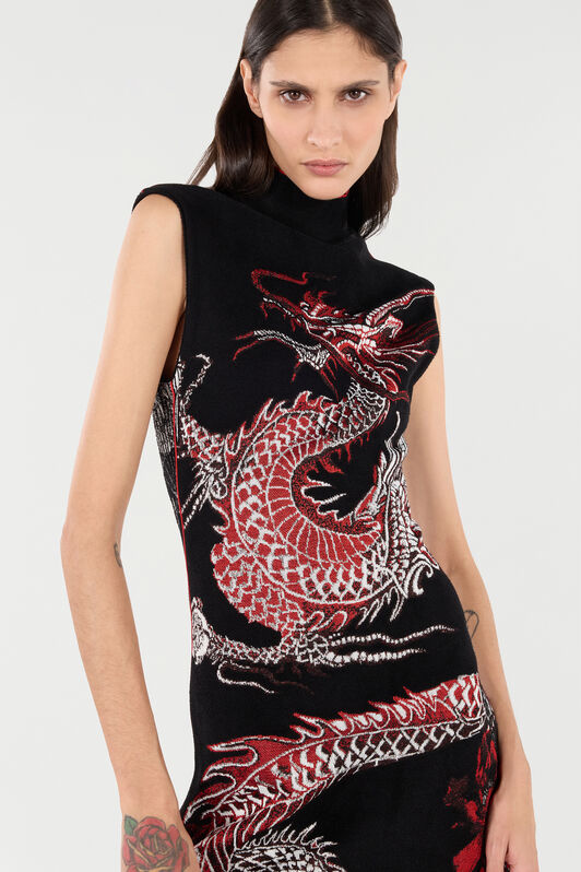 RC Mini Dress with Floral and Dragon Motif RC Mini Dress with Floral and Dragon Motif Black/Red VQM106-MG011