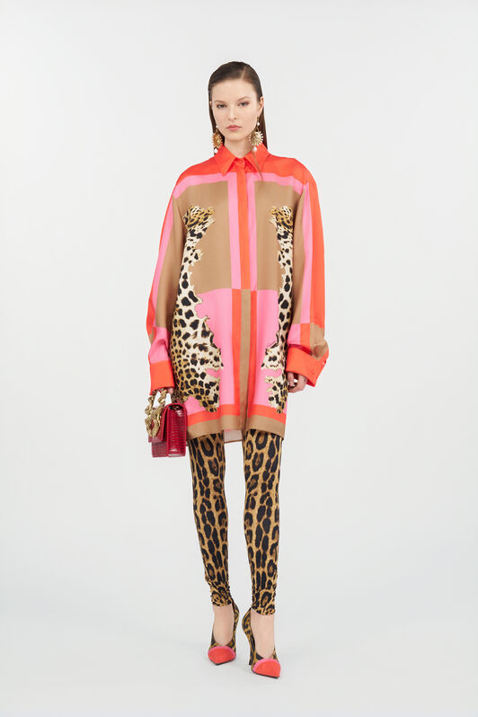 RC Cavalli Pop Print Silk Dress CORAL RED WQT160-OZR33