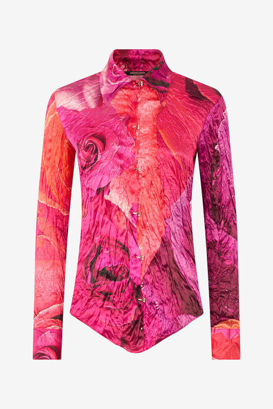 RC Shirt With Bejeweled Buttons And Rose Print Fuchsia UKT701-RYN48