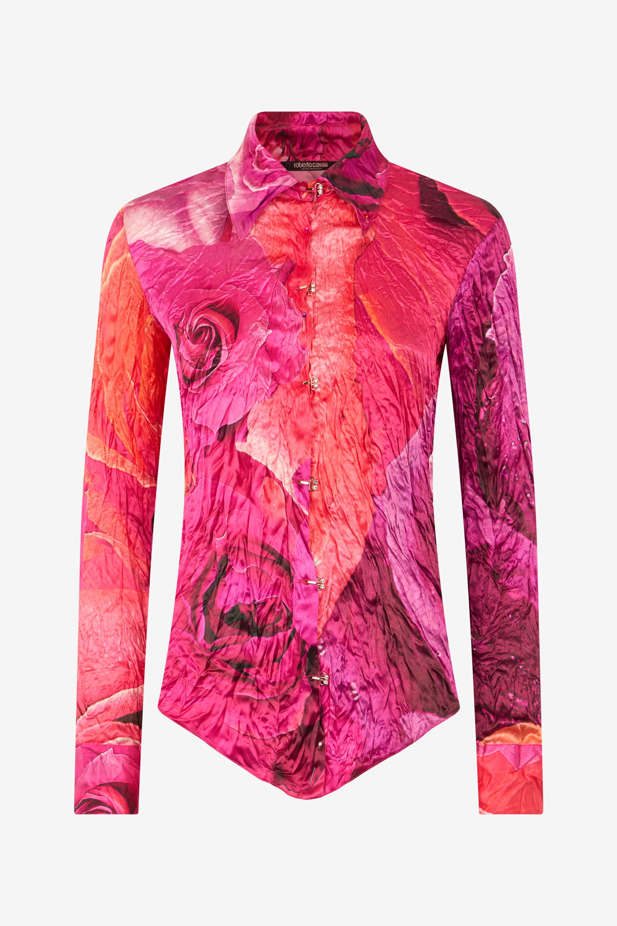 RC Shirt With Bejeweled Buttons And Rose Print Fuchsia UKT701-RYN48