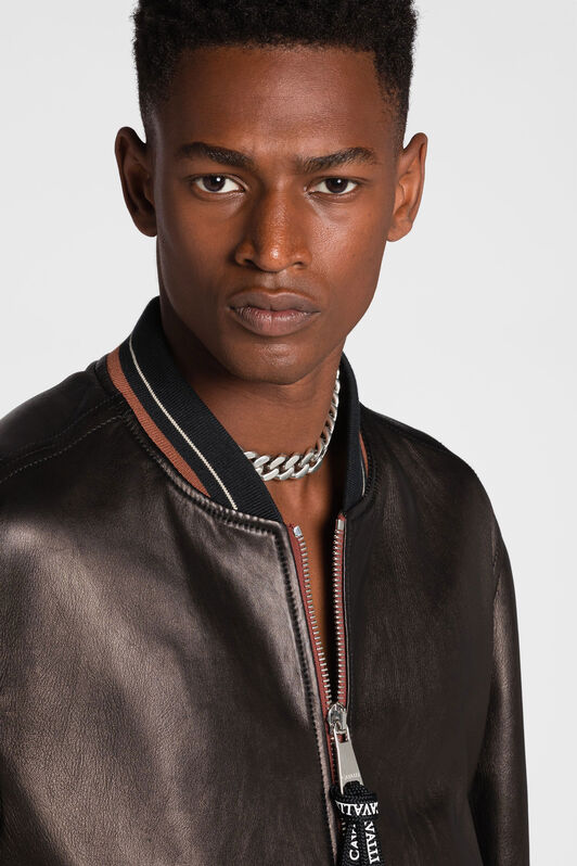 RC Zip-up leather bomber jacket Black QRP801-PFF15