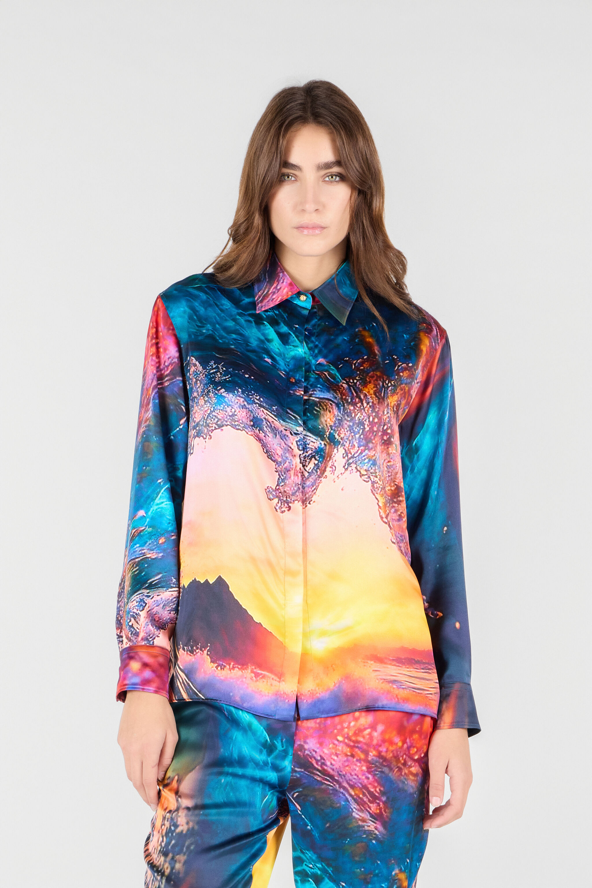 RC Female Silk Shirt Bleu/Orange UWT704-RYN98