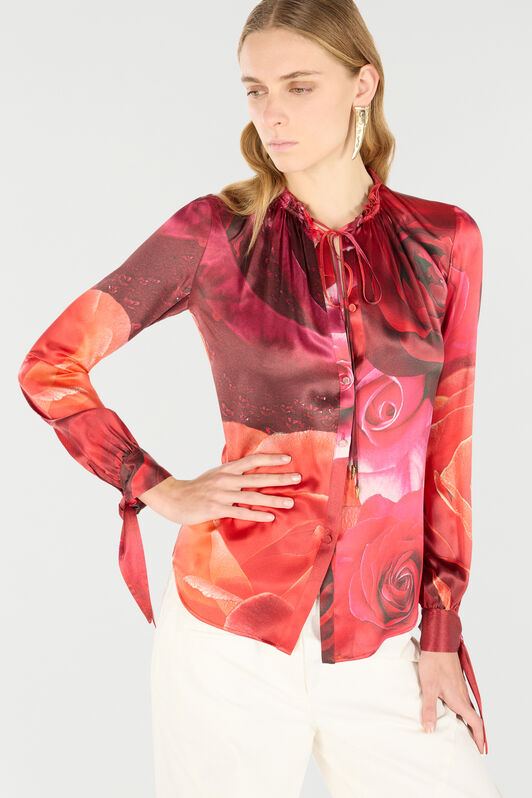 RC Camicia In Seta Con Stampa Rose Rosso UKT702-RYN48