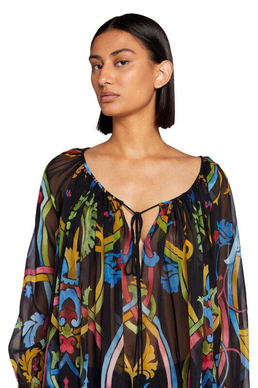 RC Ophelia-Print Silk Top BLACK LQT712-GFZ37