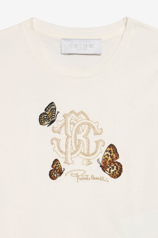 JU Milk White T-Shirt with RC Monogram and Butterflies MILKY WHITE VJT62M-JD001