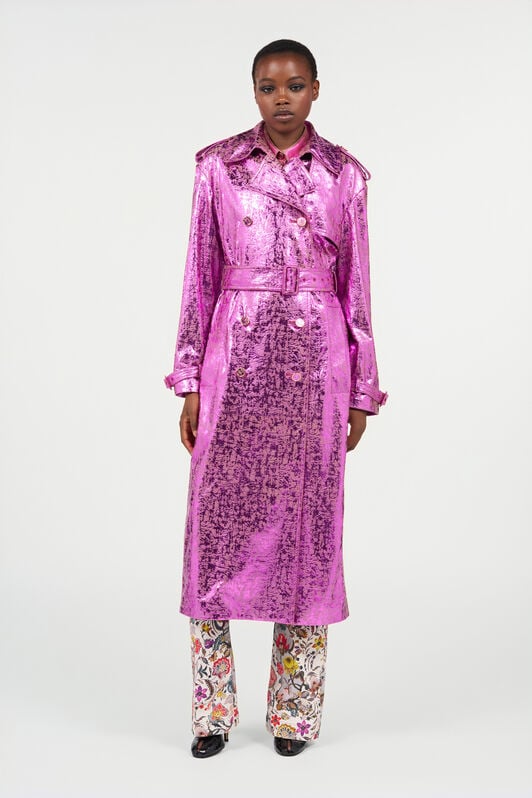 RC Laminated Metallic-Effect Trench Coat SAND/FUCHSIA WQP500-PC006