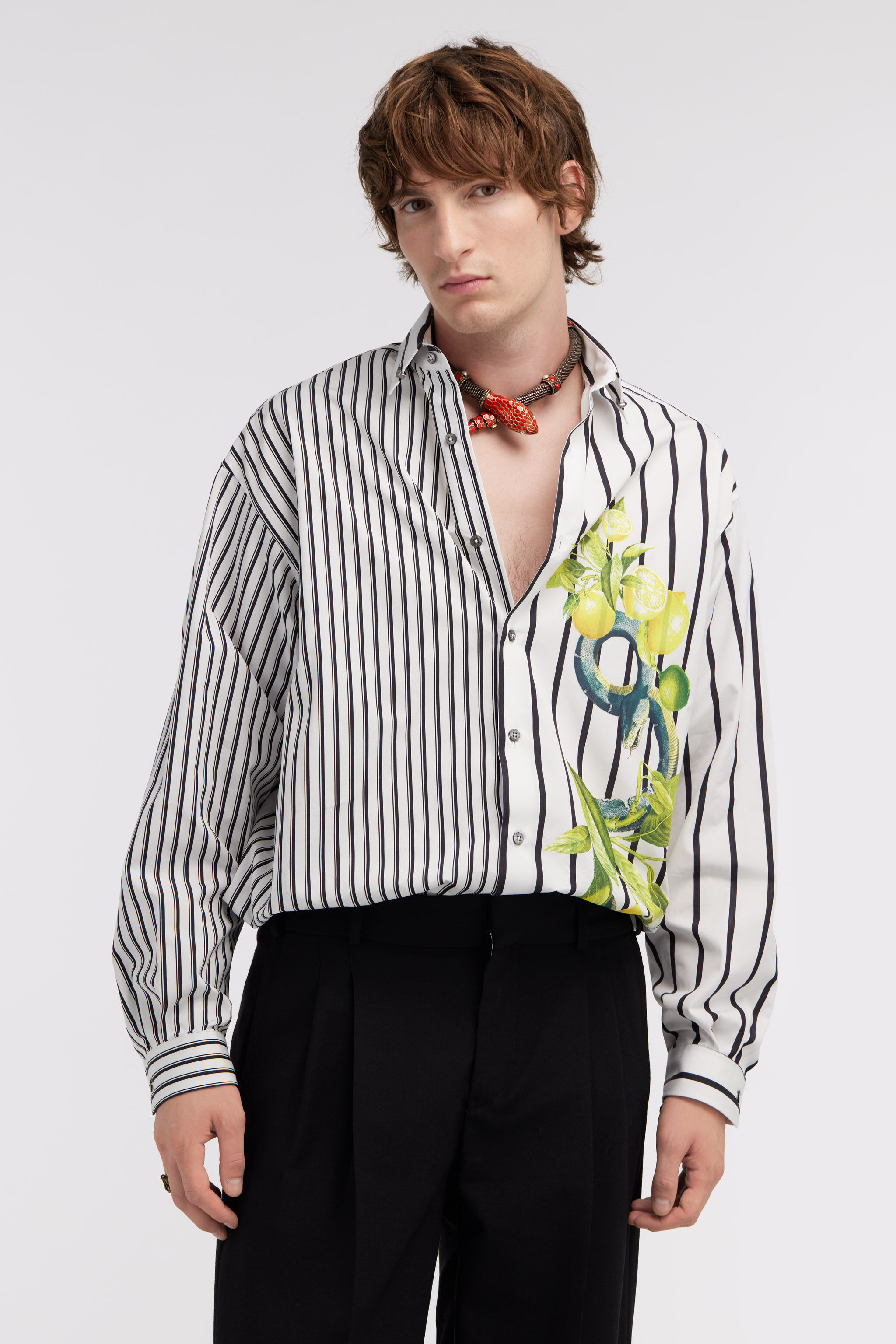 RC Camicia stampa righe e limoni Nero/Bianco SRT720-CH039