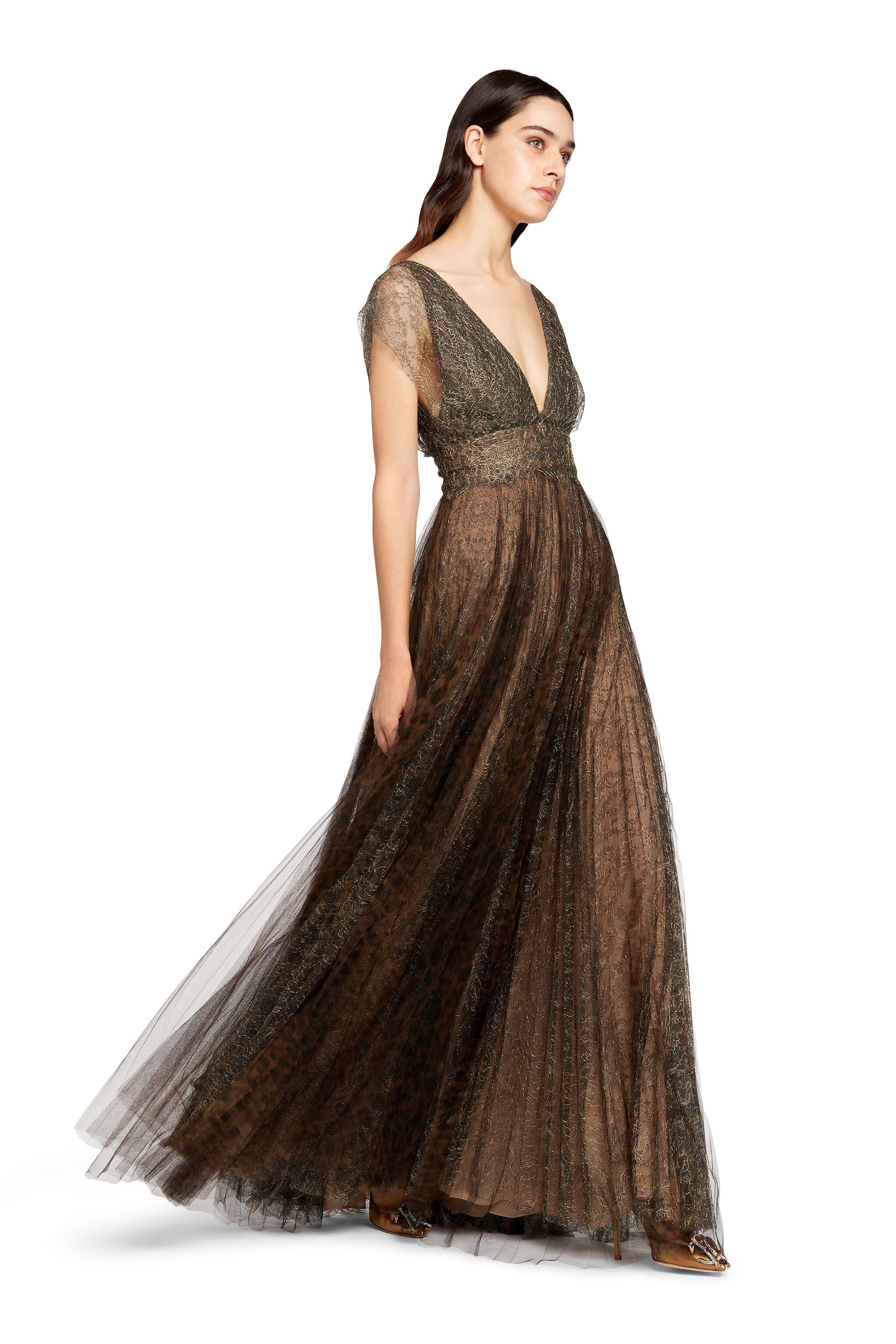 RC Maxikleid aus Tüll mit Leopardenmuster DARK GREY/GOLD/BRAWN LQT102-RP072