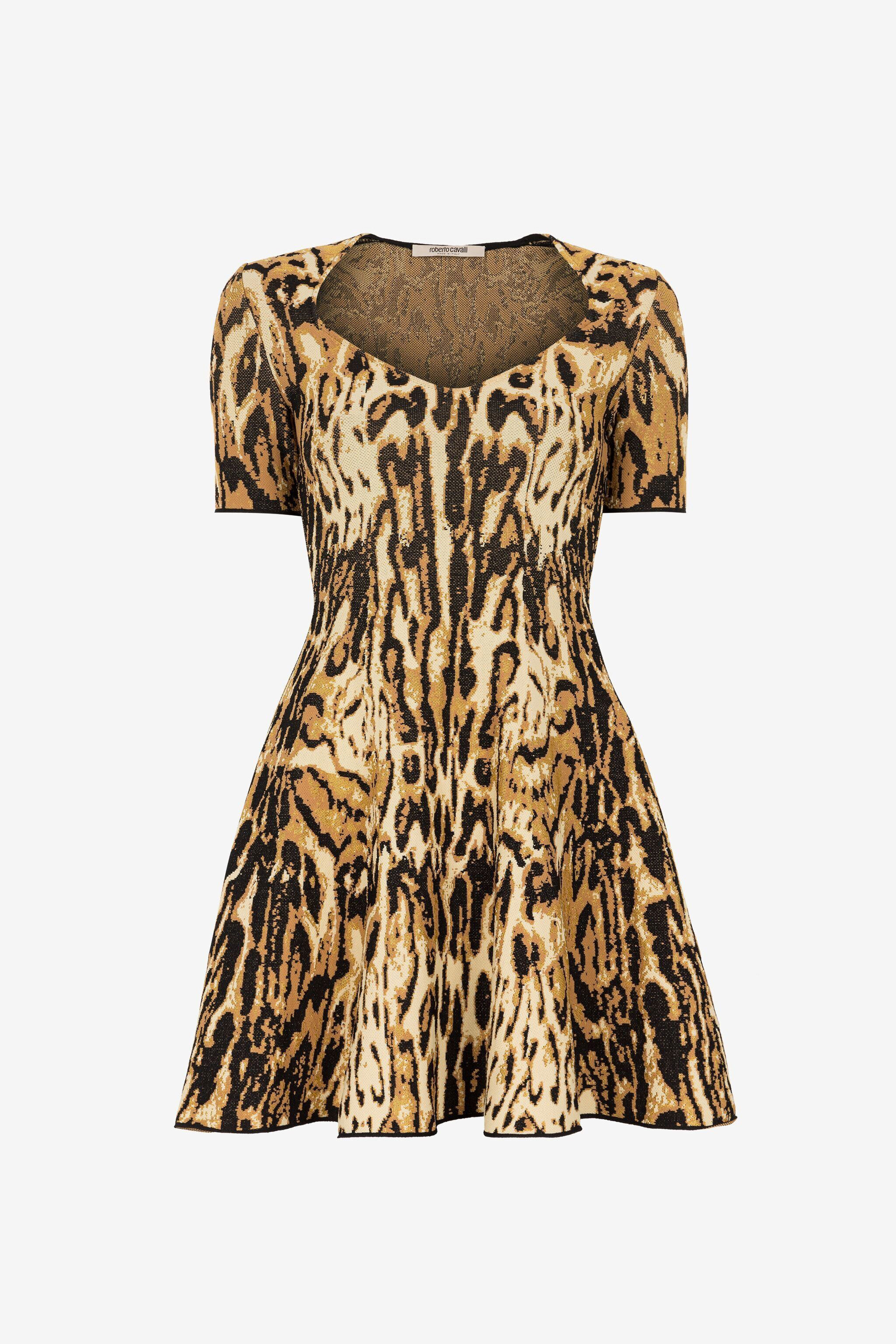 RC Vestido mini con estampado Ocelot de jacquard Marrón claro PKM110-MG050