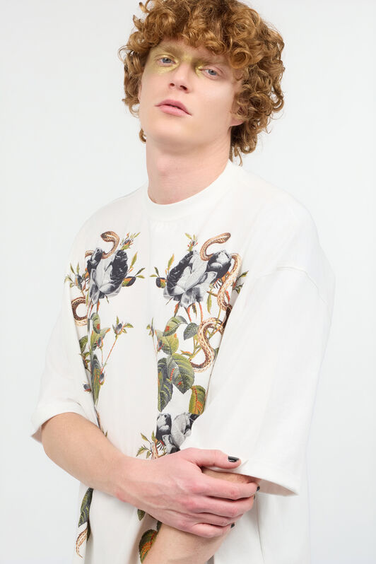 RC T-Shirt Mit Print Rosen Und Schlangen Weiß URT62S-JD060
