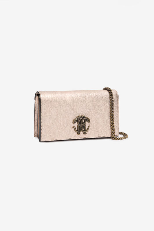 RC Crackle-Effect Leather Bag With Mirror Snake Monogram ROSE GOLD POB00C-PZO07