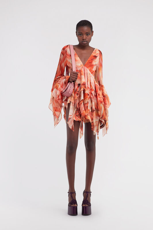 RC Plumage print short dress Orange SWT129-CTL71