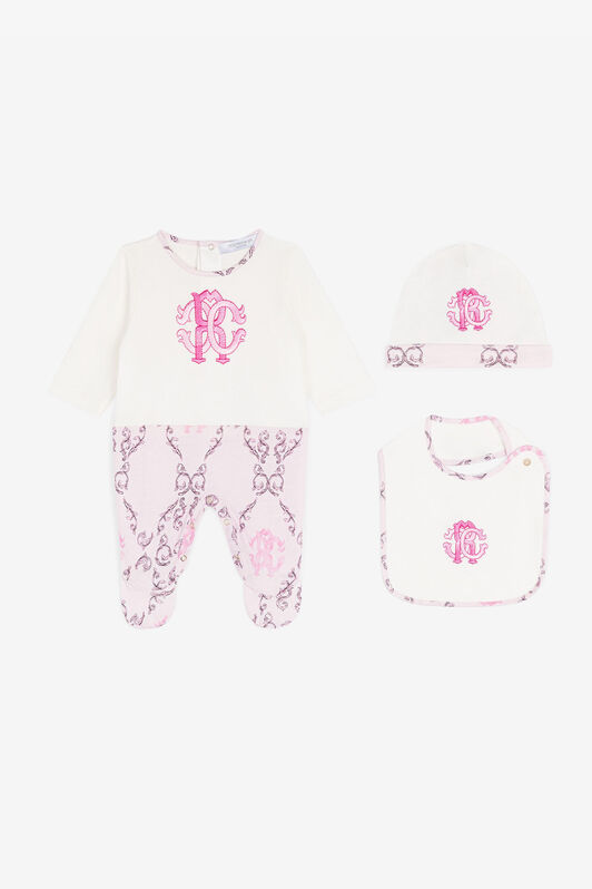 JU RC Monogram-Embroidery Babygrow Set Pink RJT813-JD001