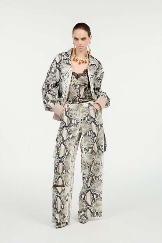 RC Silk Top with Python Print Light Brown VWT604-TYQ75