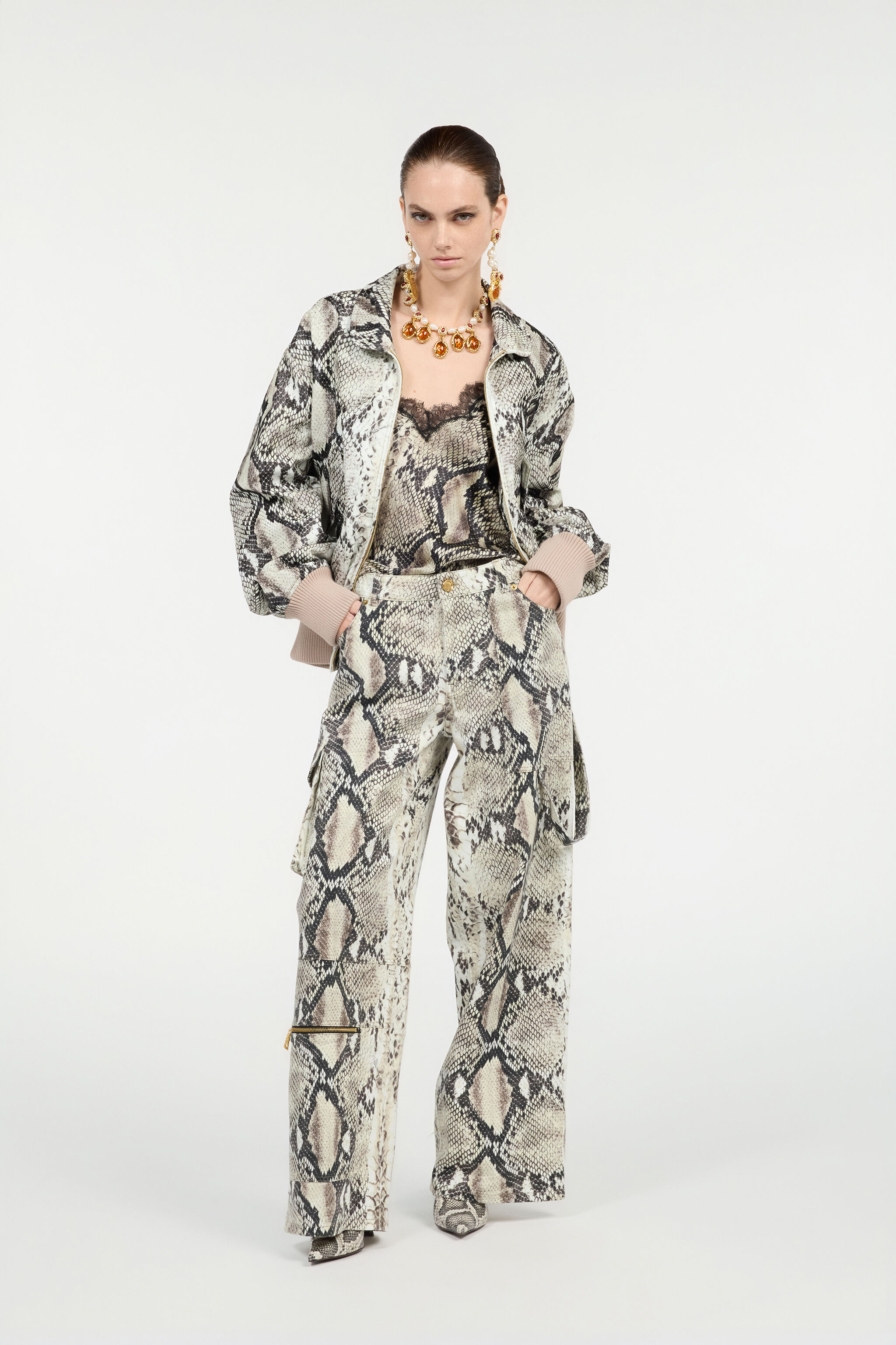 RC Silk Top with Python Print Light Brown VWT604-TYQ75