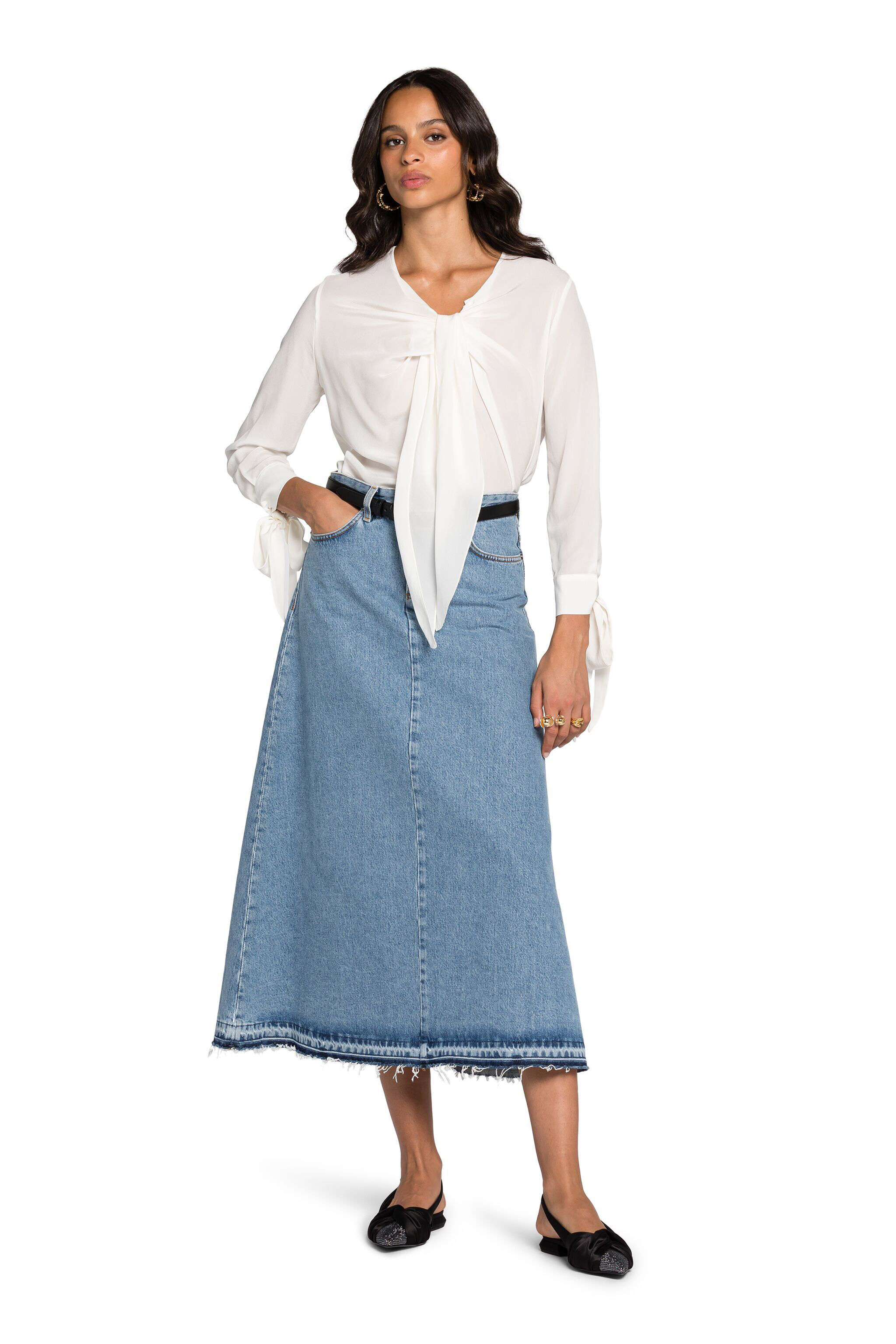 RC Tie-Front Silk Top Weiß KOT70B-SE016