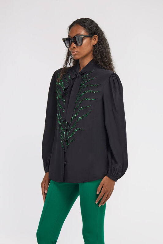RC Bluse mit Verzierungen Schwarz TKR713-SY001