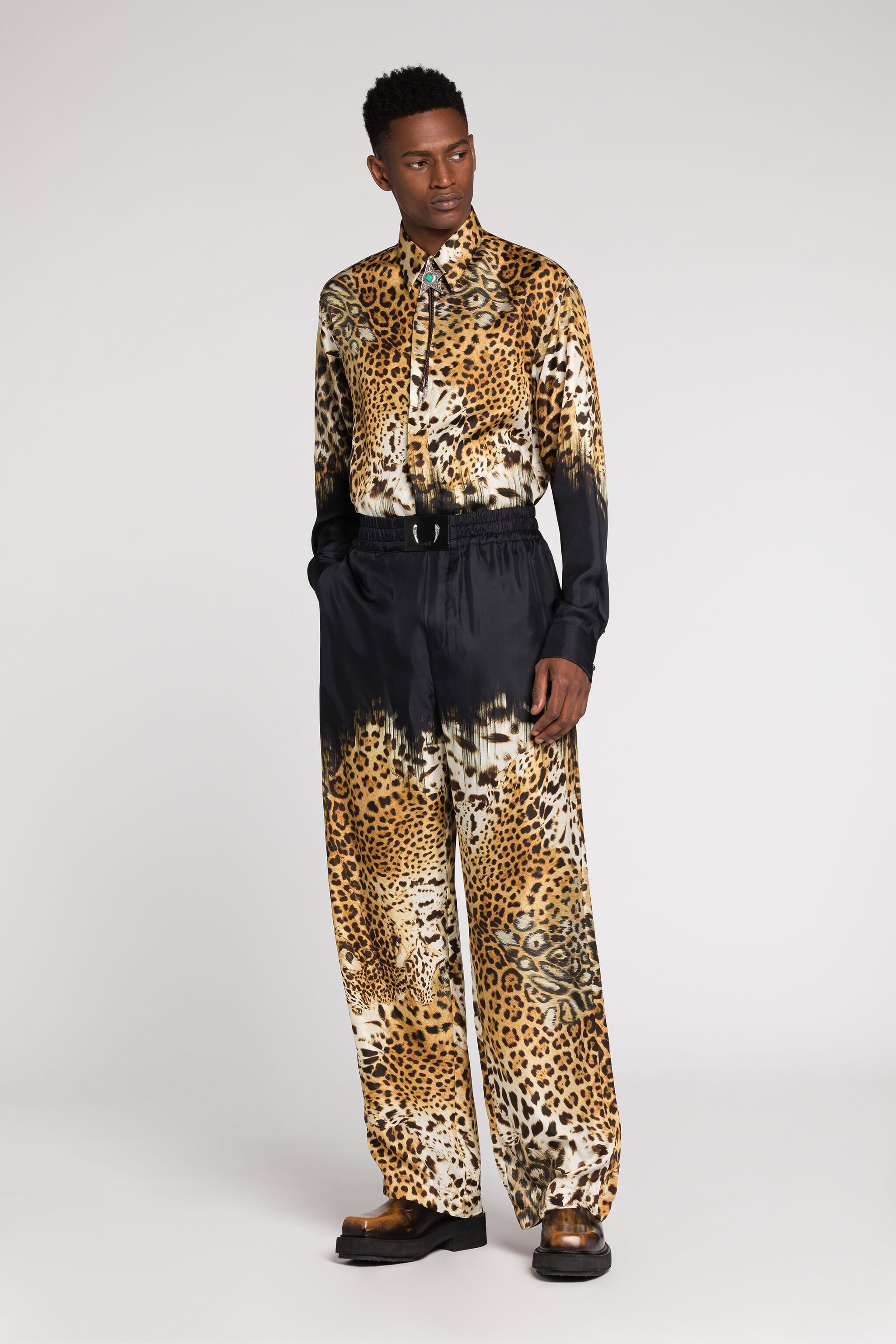 RC Leopard-Print Silk Shirt Light brown RRT715-2N411