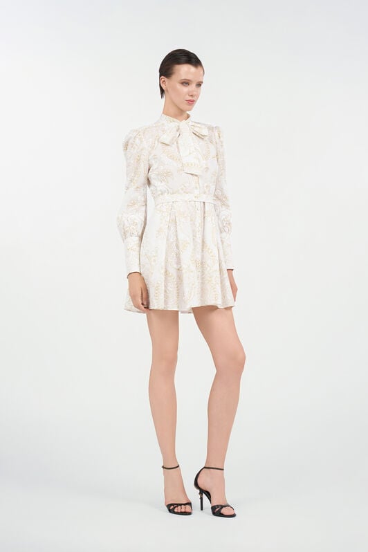 RC Abito Corto in Seta con Motivo Ornamental White WHITE WQT111-RLR36