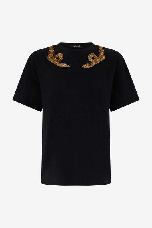 RC T-Shirt Nera con Ricamo Serpenti BLACK WKR64C-JD084