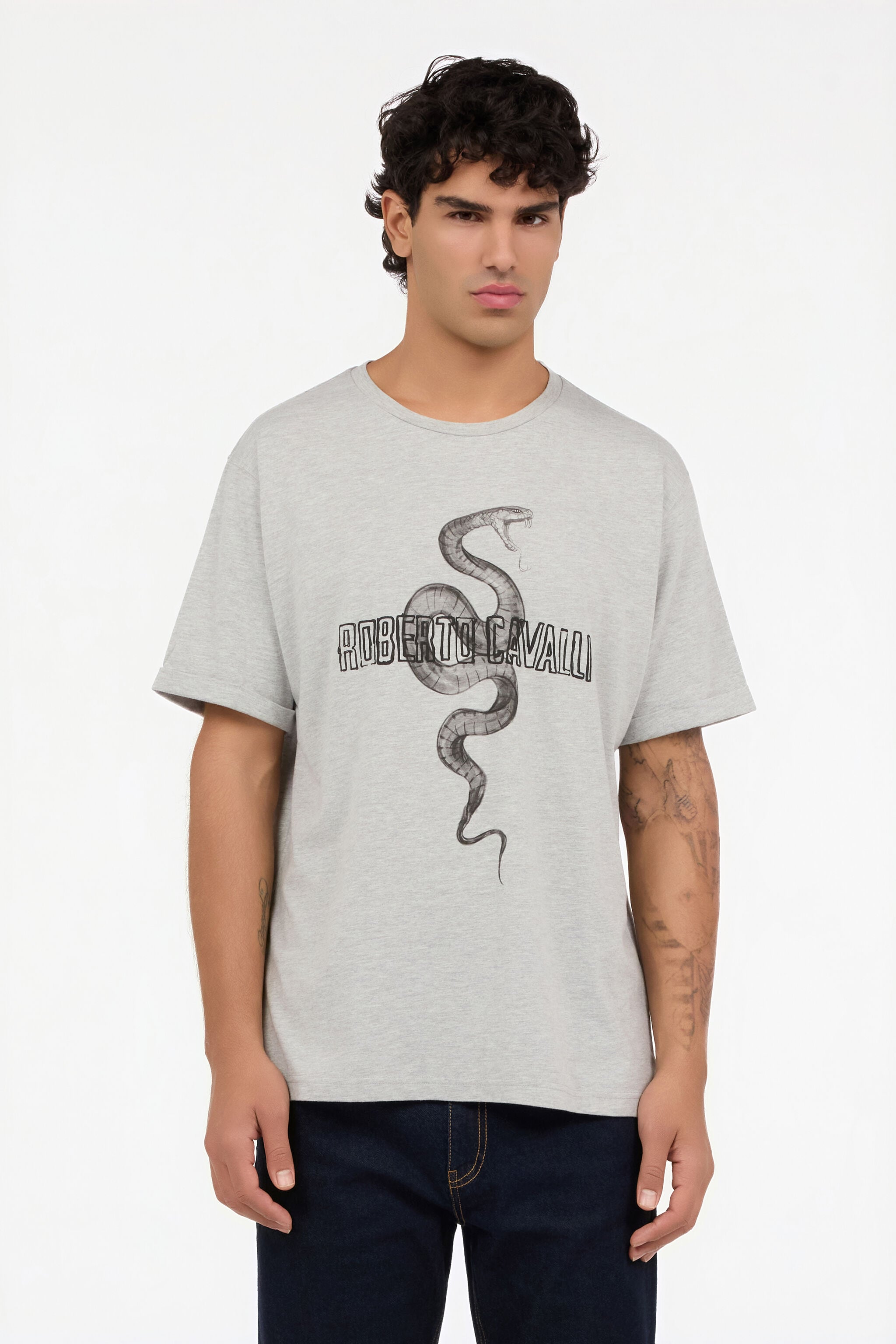 Grey Mélange T-Shirt with Snake and Logo in GREY MELANGE for Men