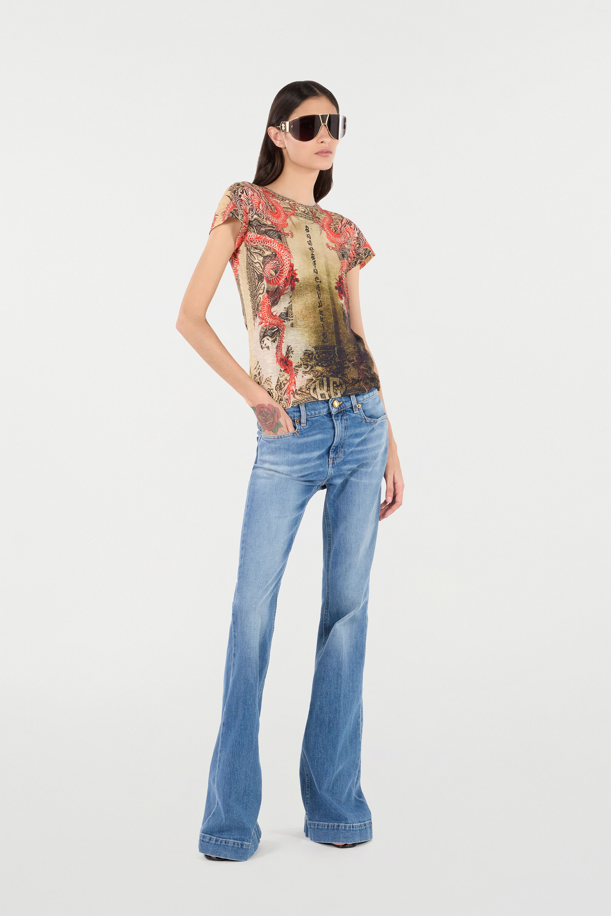RC Cotton T-Shirt with Oriental Print NATURALE/ROSSO VQT61C-3DQ00