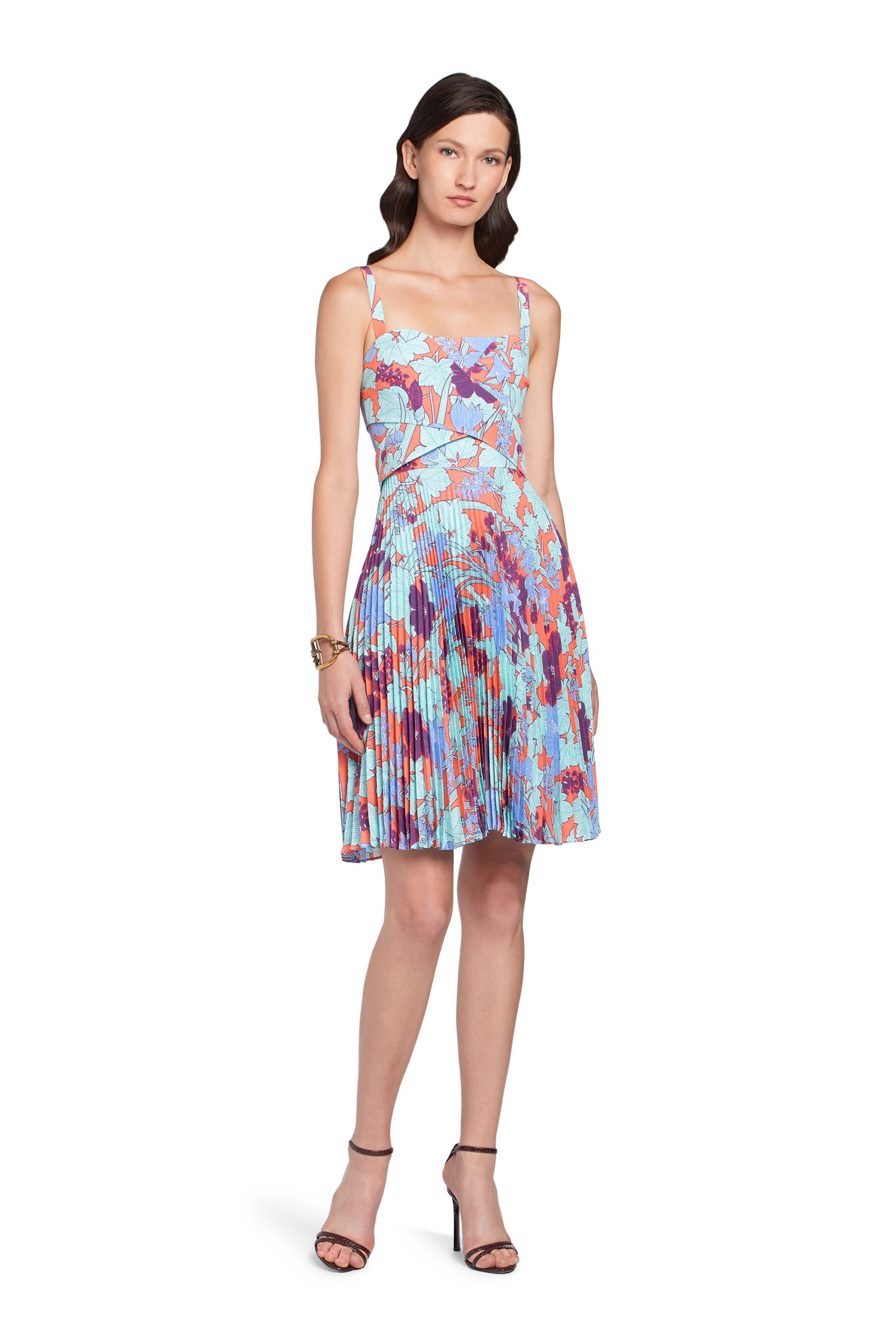 RC Summer Garden silk pleated dress CORAL/IRIS HQT145-SQM13
