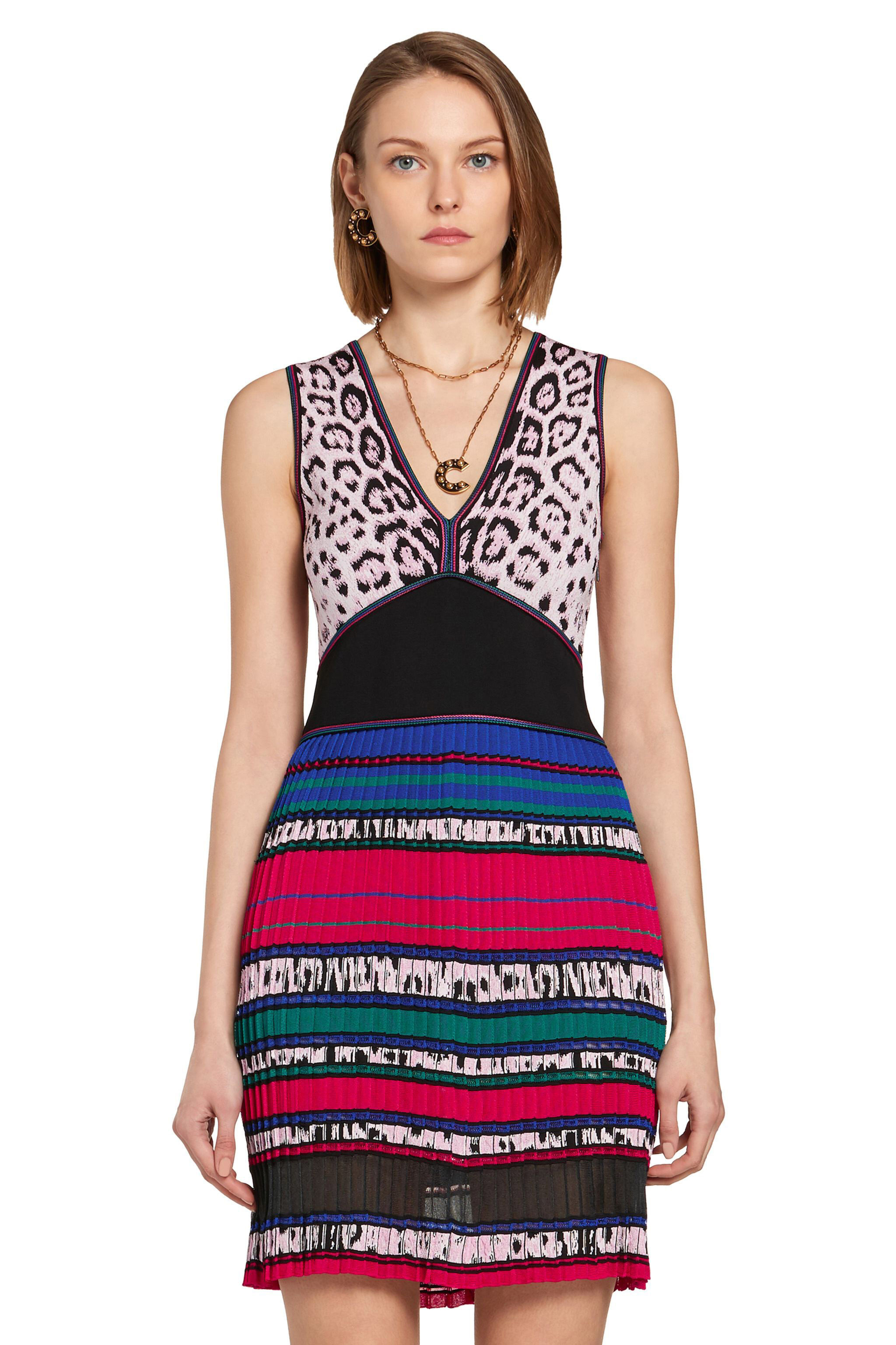 RC Printed plissé knit mini dress Fuchsia JQM112-MI001