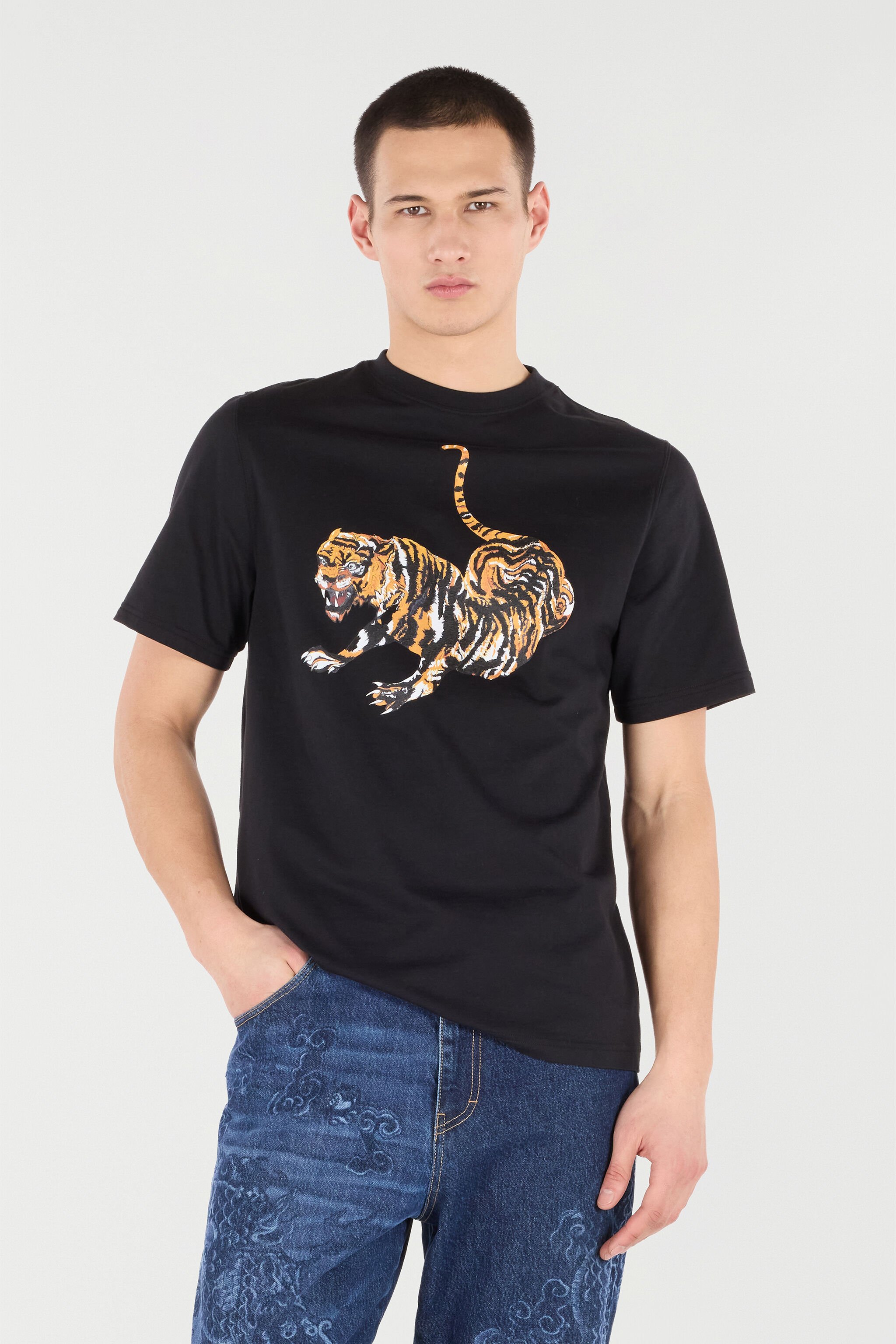 RC Cotton T-Shirt with Tiger Black VRT61B-JD060