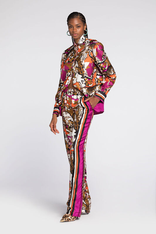 RC Wild Cat-Print Silk Trousers Purple RKT210-4QH06