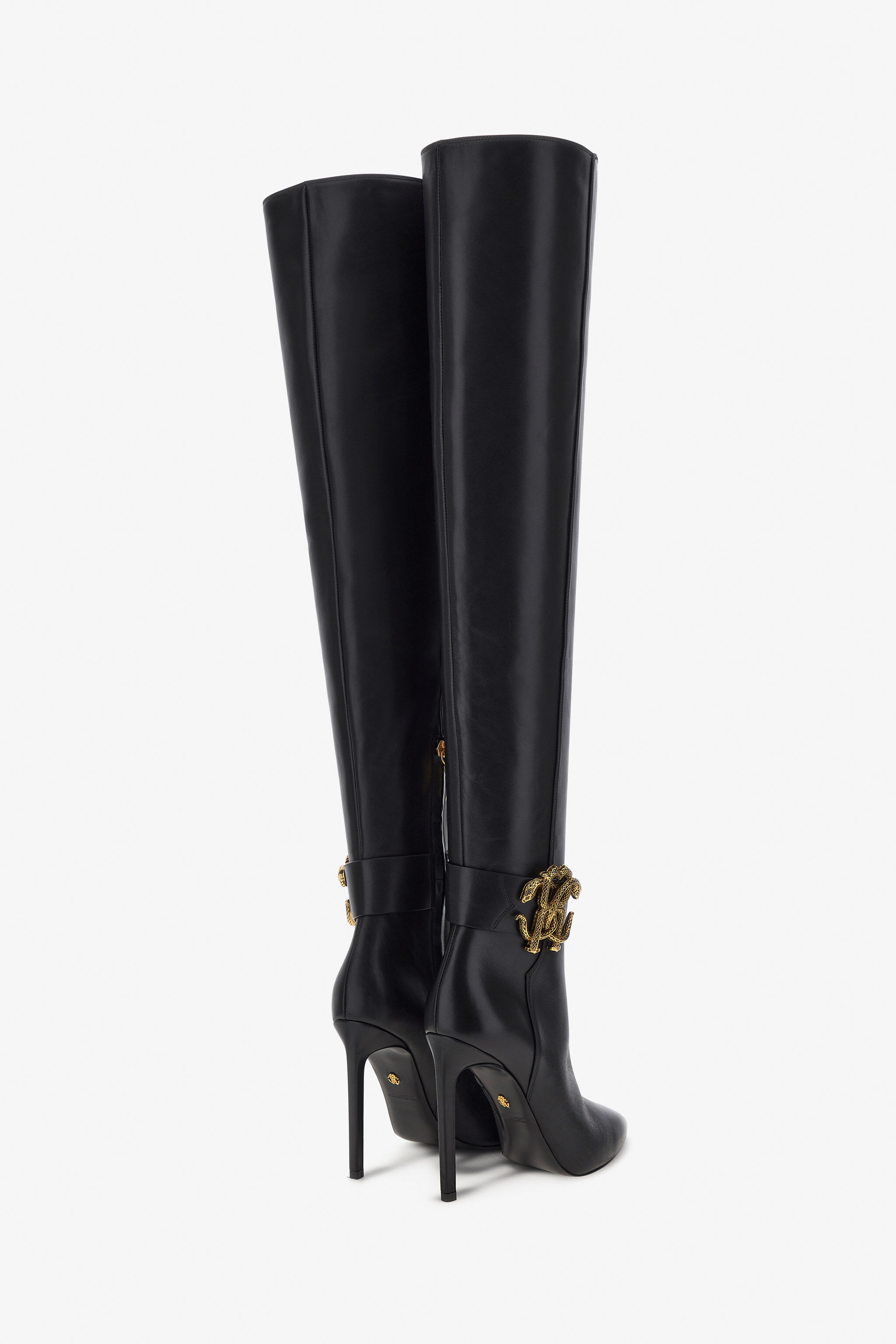 RC Knee-high boots with Monogram Mirror Snake Black RKS017-PZV10
