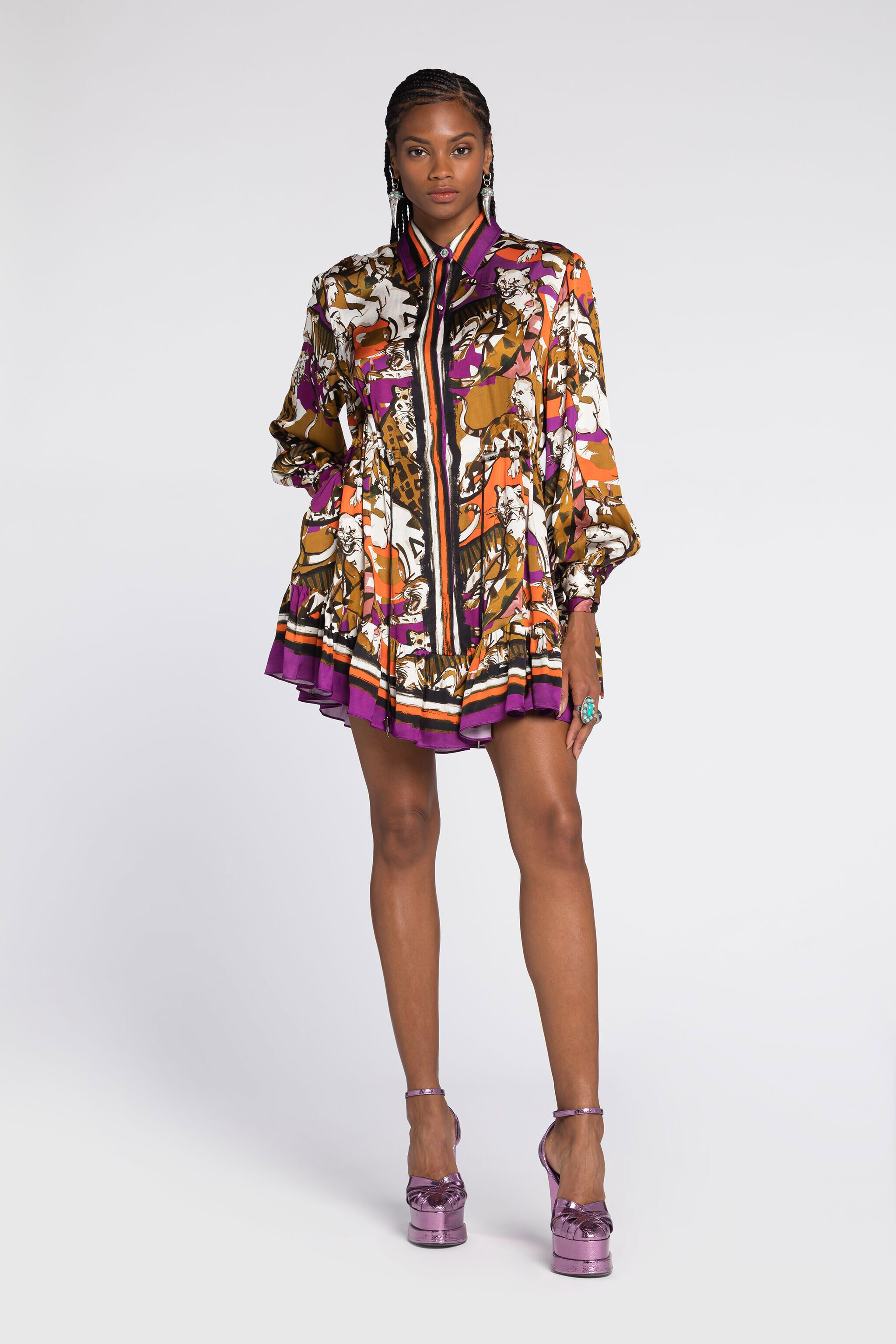 RC Animal-Print Shirt Dress Purple RKT115-SZH06