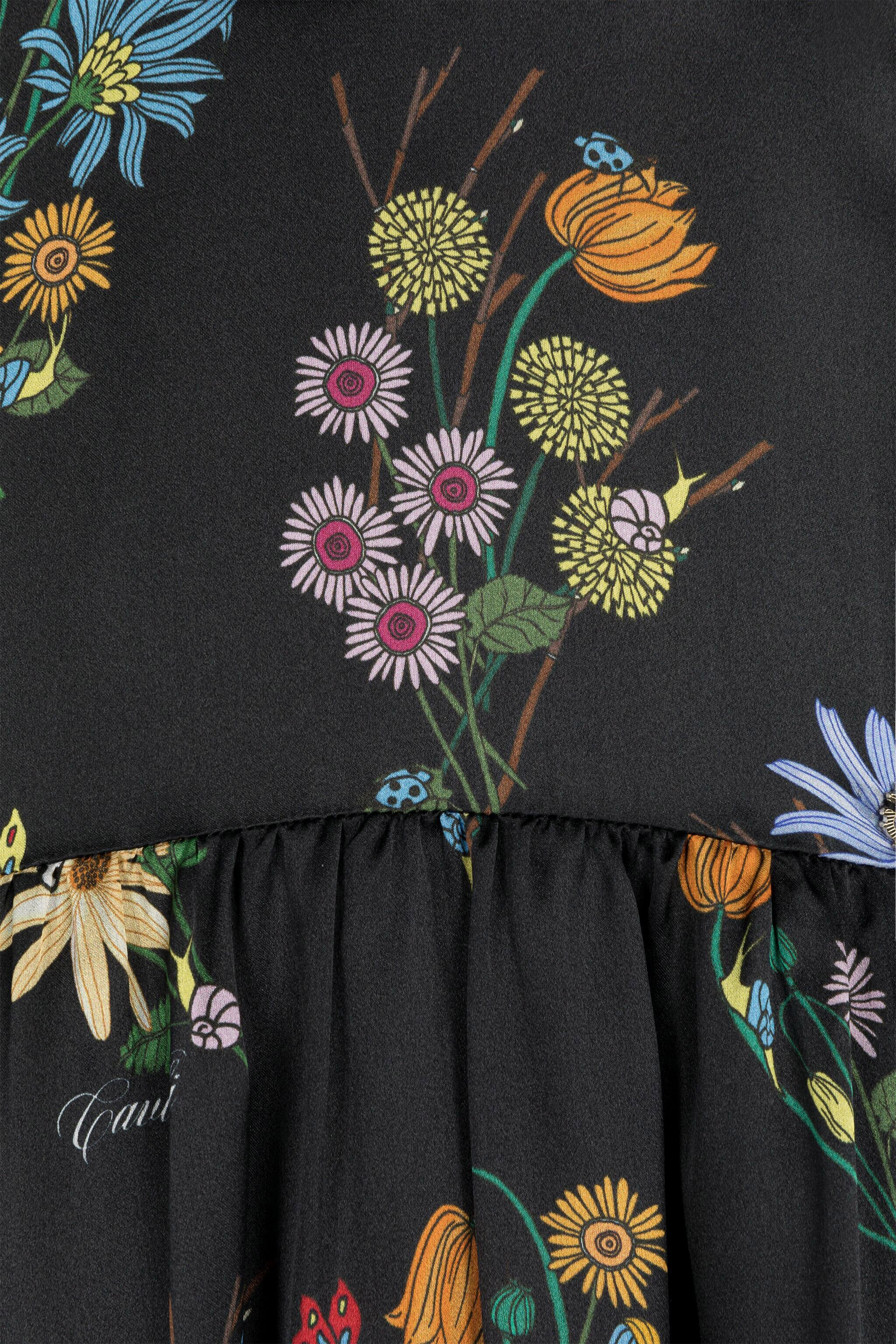 JU Floral-Print Silk Dress Black RJT10P-2NH92