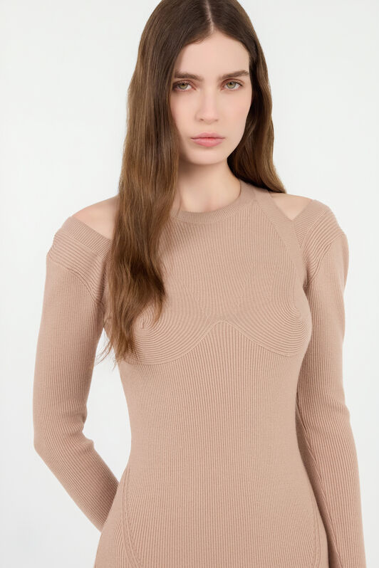 RC Abito Midi Beige A Costine Con Cut-Out RC Abito Midi Beige A Costine Con Cut-Out NUTS ROM10B-FEC33