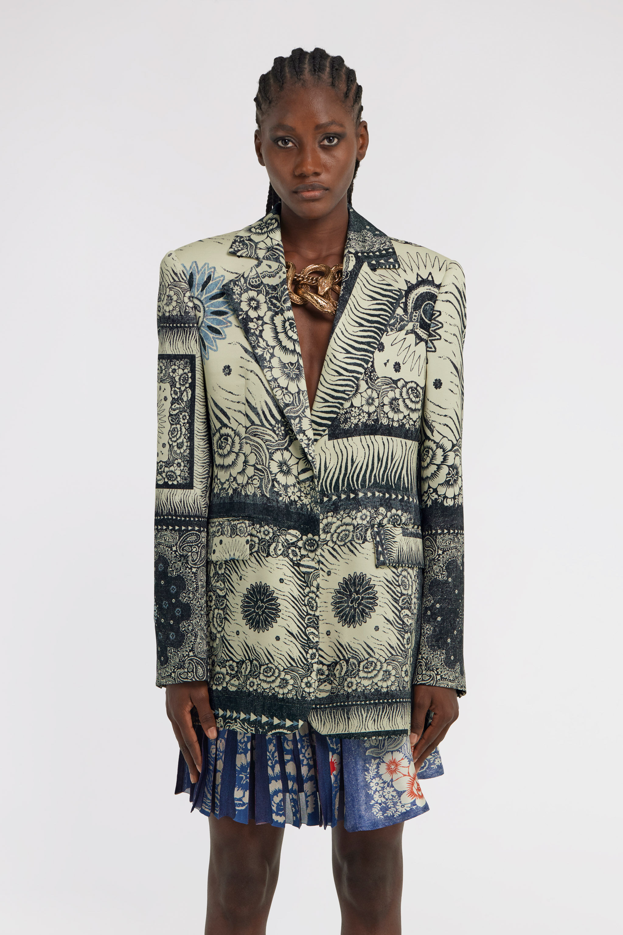 RC Bandana Print Blazer Bleu TKT405-FQN05