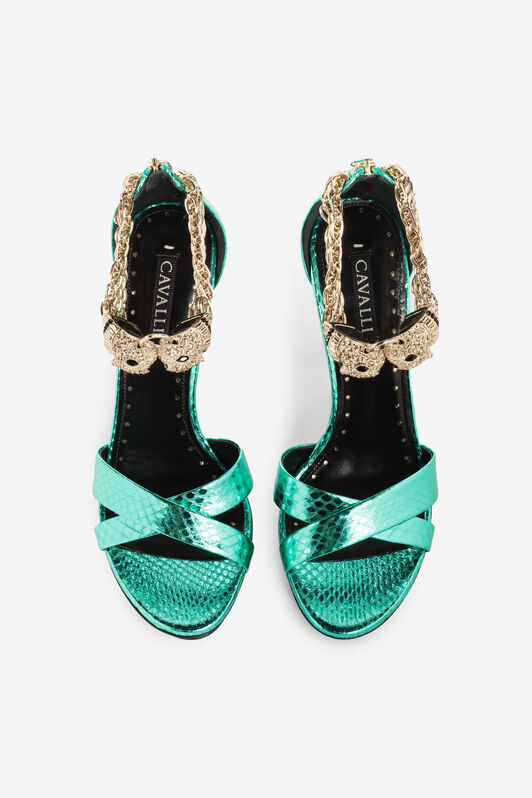 RC Crystal-Embellished Panther Head Sandals Light blue OQS032-PA001