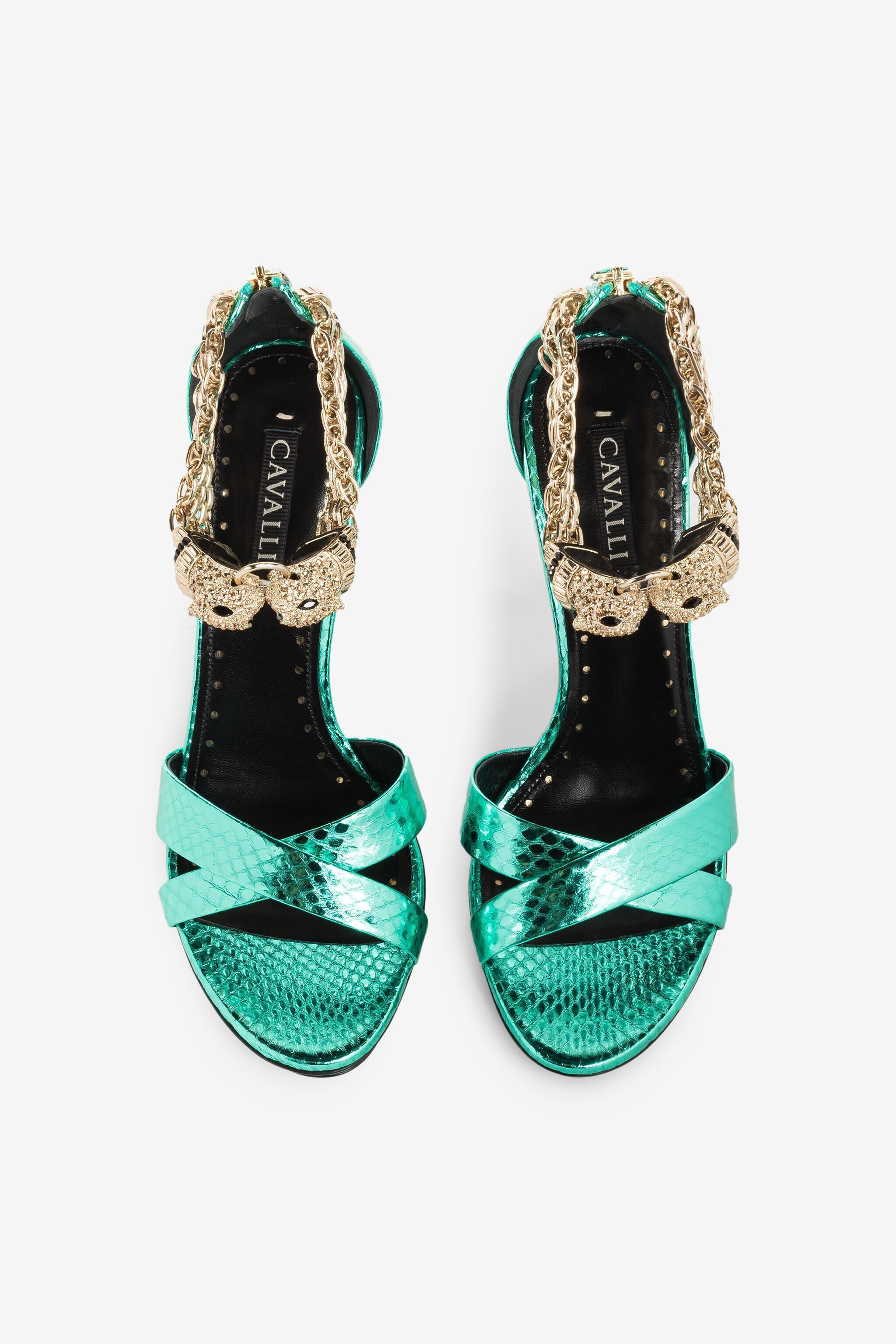 RC Crystal-Embellished Panther Head Sandals Light blue OQS032-PA001