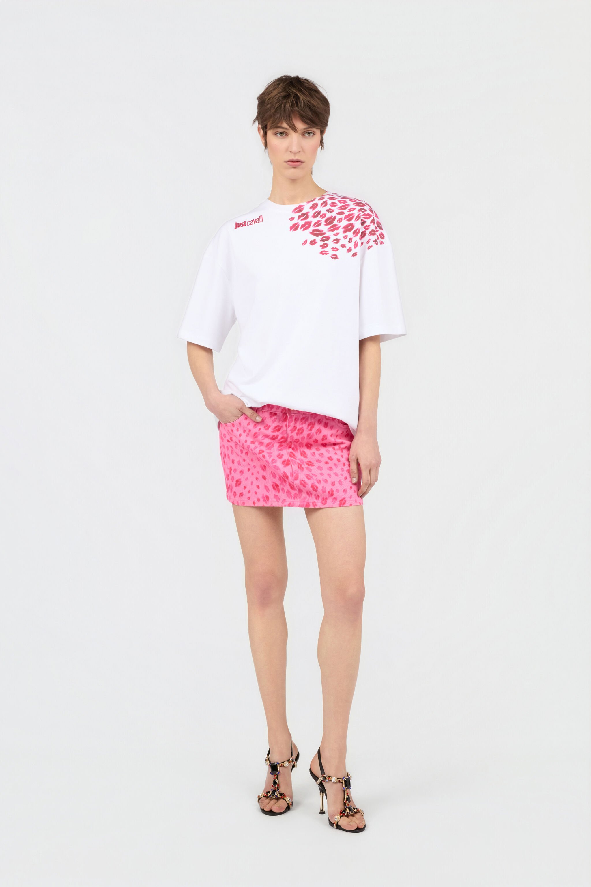 JC The Jaguar Kiss Print Mini Skirt CARNATION WFT186-WF563