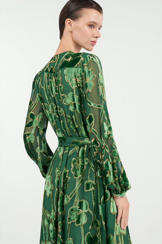 RC Green Velvet Devoré Midi Dress VERDE/ORO VKT122-FC007