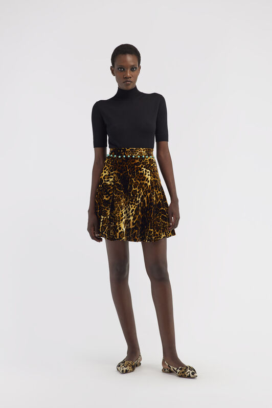 RC Leopard print velvet skirt Dark brown RKR303-FY058