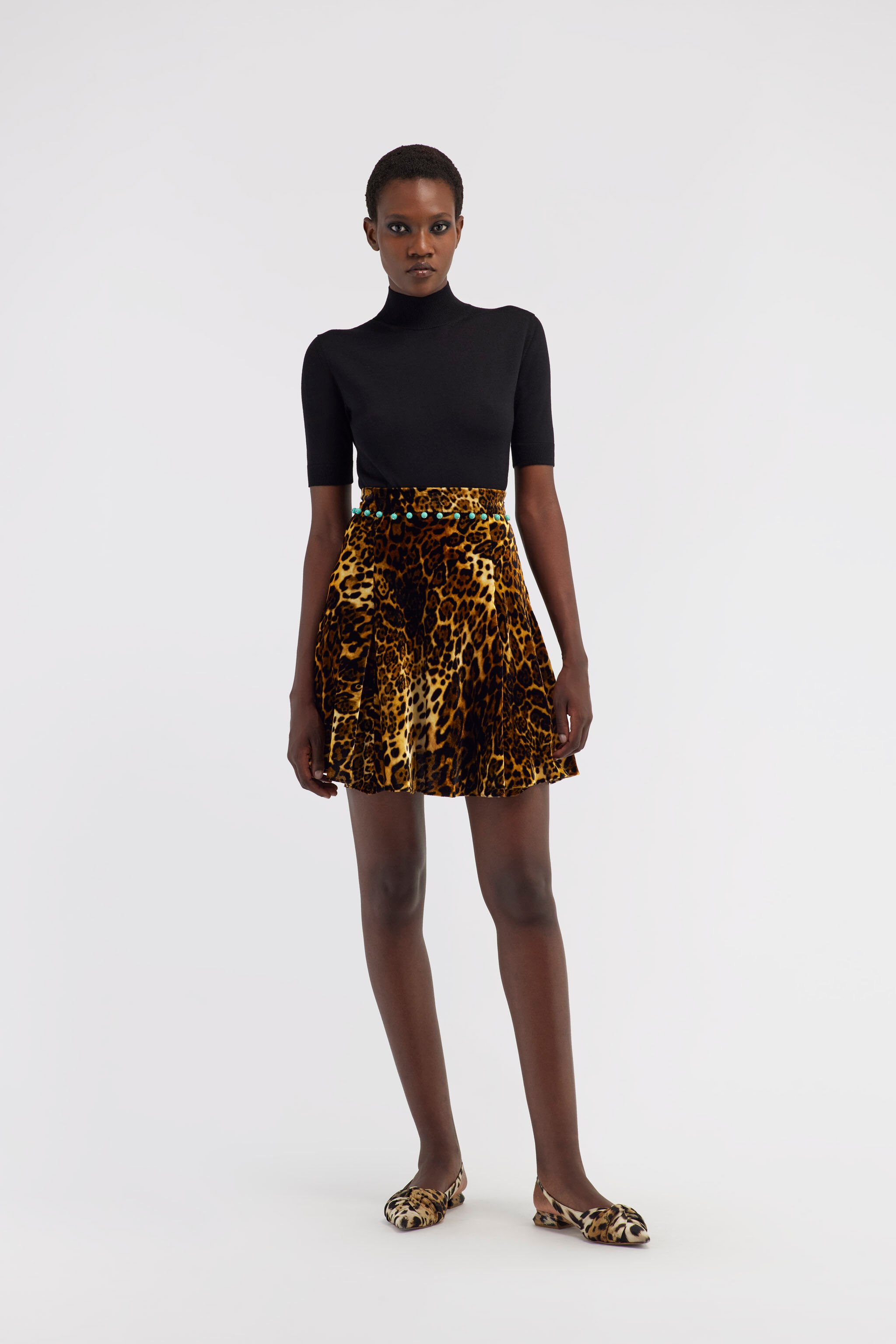 RC Leopard print velvet skirt Dark brown RKR303-FY058