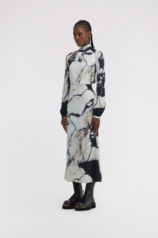 RC Marble print long Dress Schwarz/Weiß TWT136-LNN18