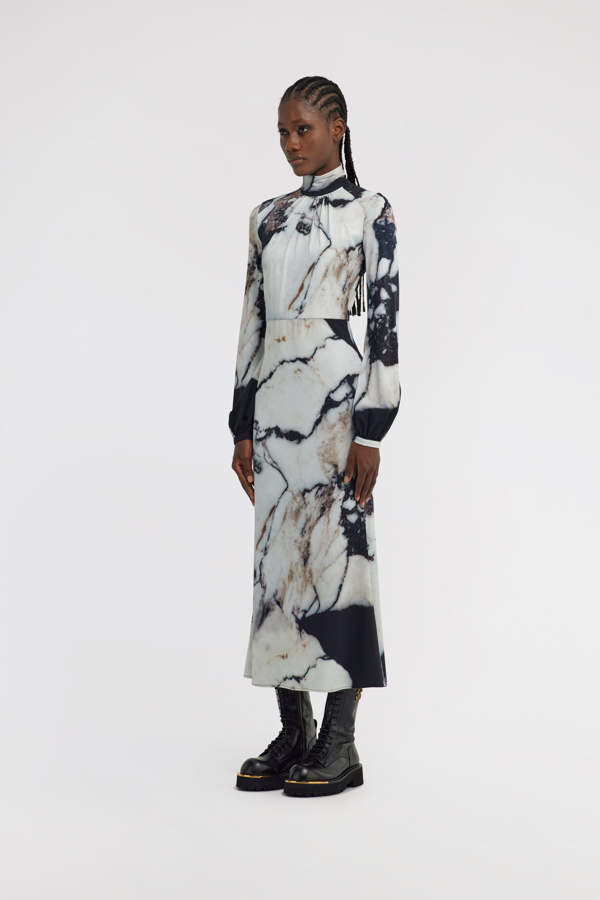 RC Marble print long Dress Schwarz/Weiß TWT136-LNN18