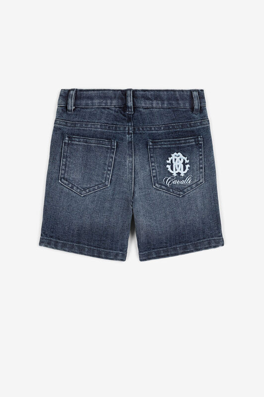 JU Monogram-embroidered denim shorts Dark blue QJJ207-DS015