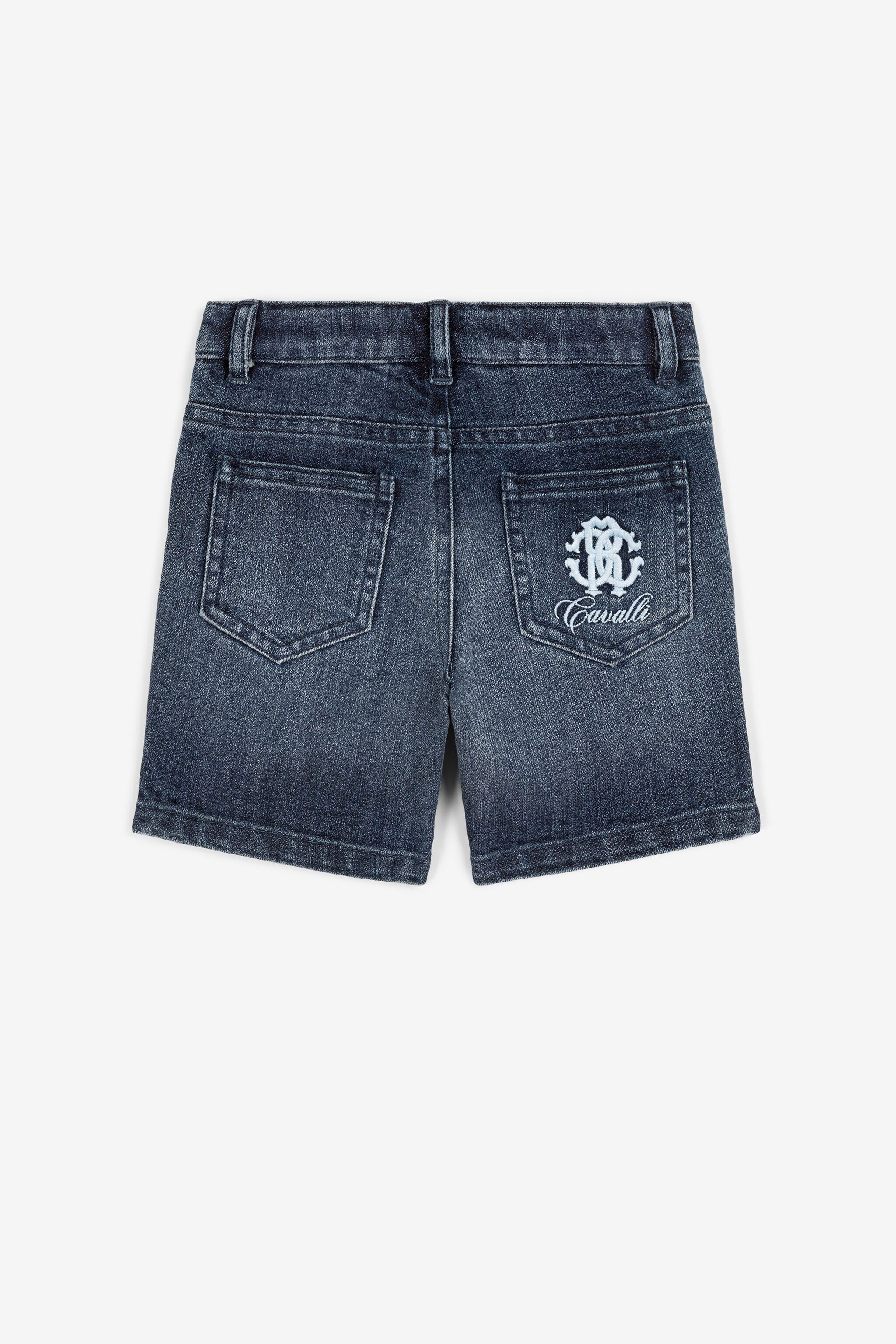 JU Monogram-embroidered denim shorts Dark blue QJJ207-DS015