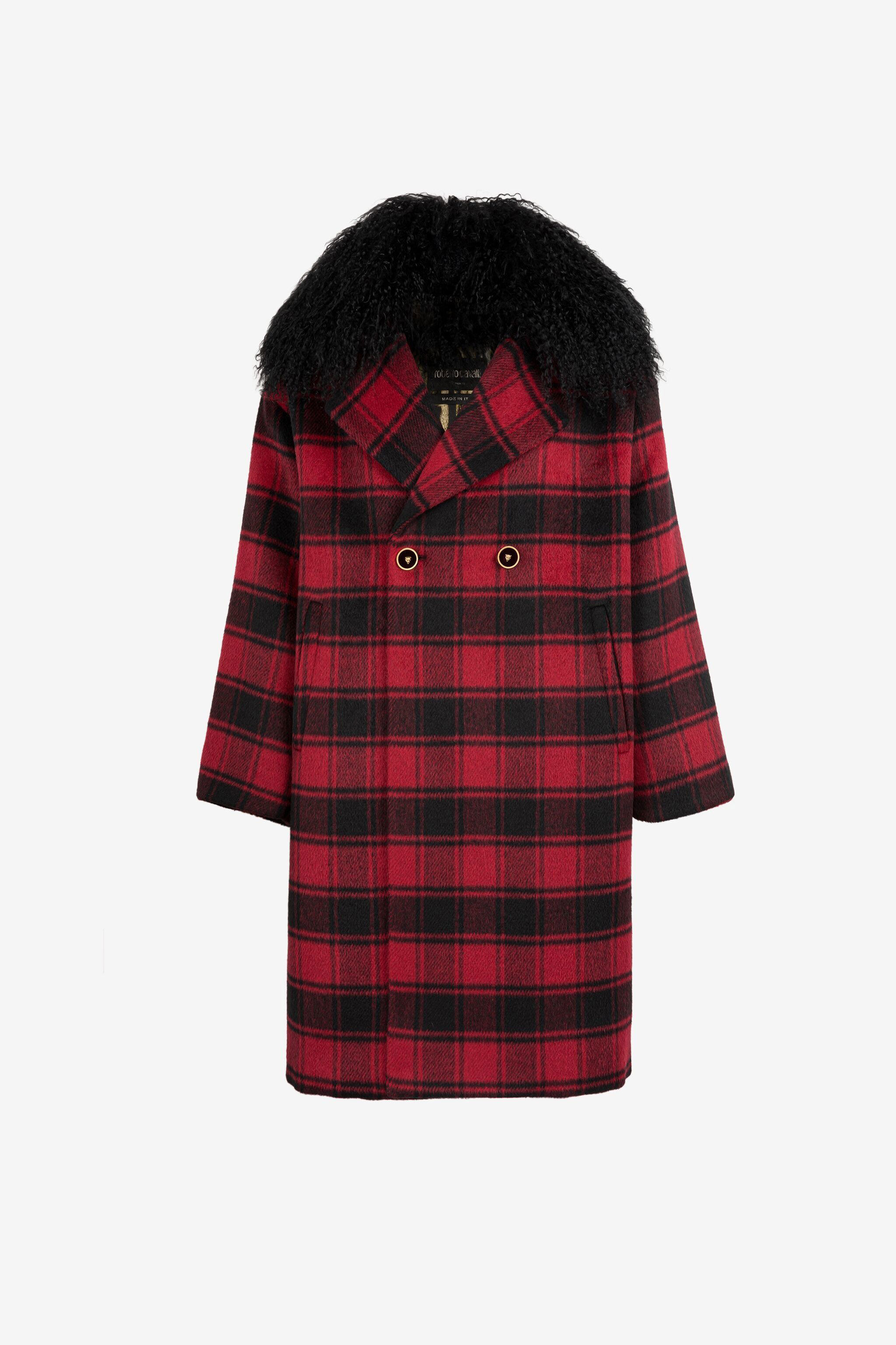RC Shearling-Trimmed Tartan Coat Red PKT502-FE017