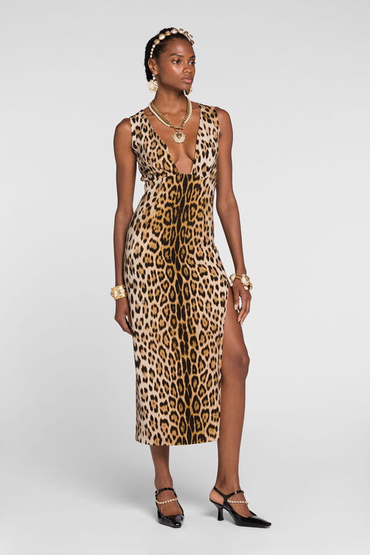 RC Kleid mit Jaguar-Print Hellbraun QKT119-7OF53