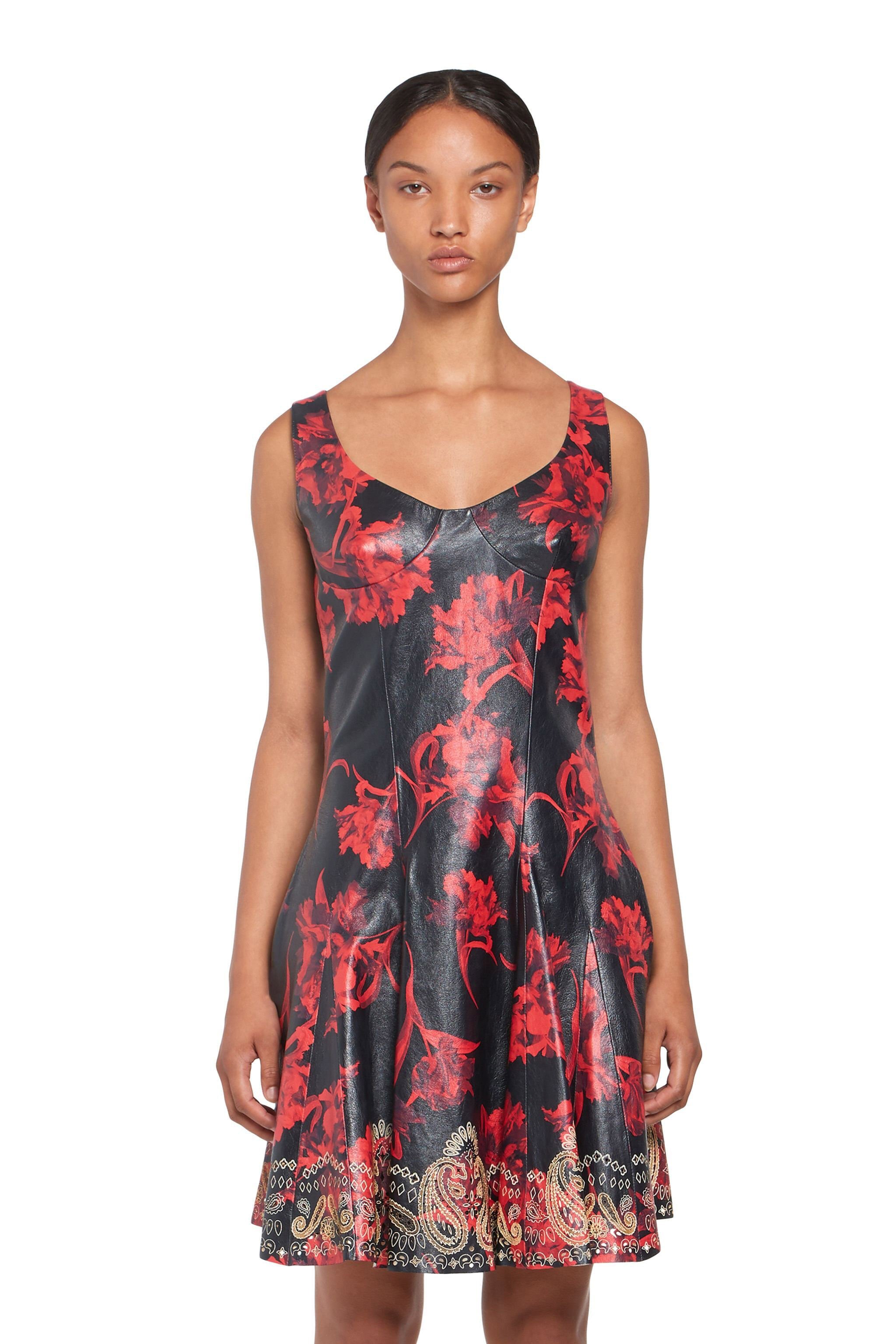 RC Micro Parrot Tulip print leather dress BLACK/RUBY IQP103-PFP67