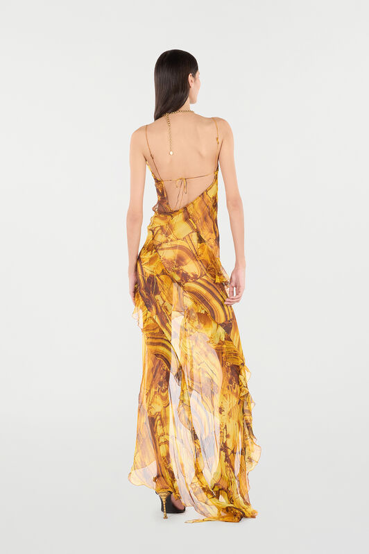 RC Asymmetric Silk Dress with Amber Print Yellow VKT139-CKP74